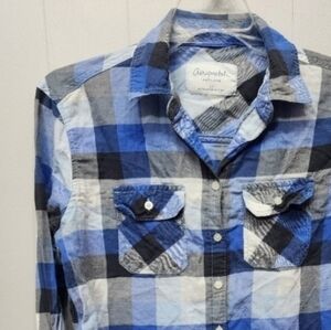 Aeropostale Plaid Shirt Small Button‎ Front Blue Black Casual Lightweight C34